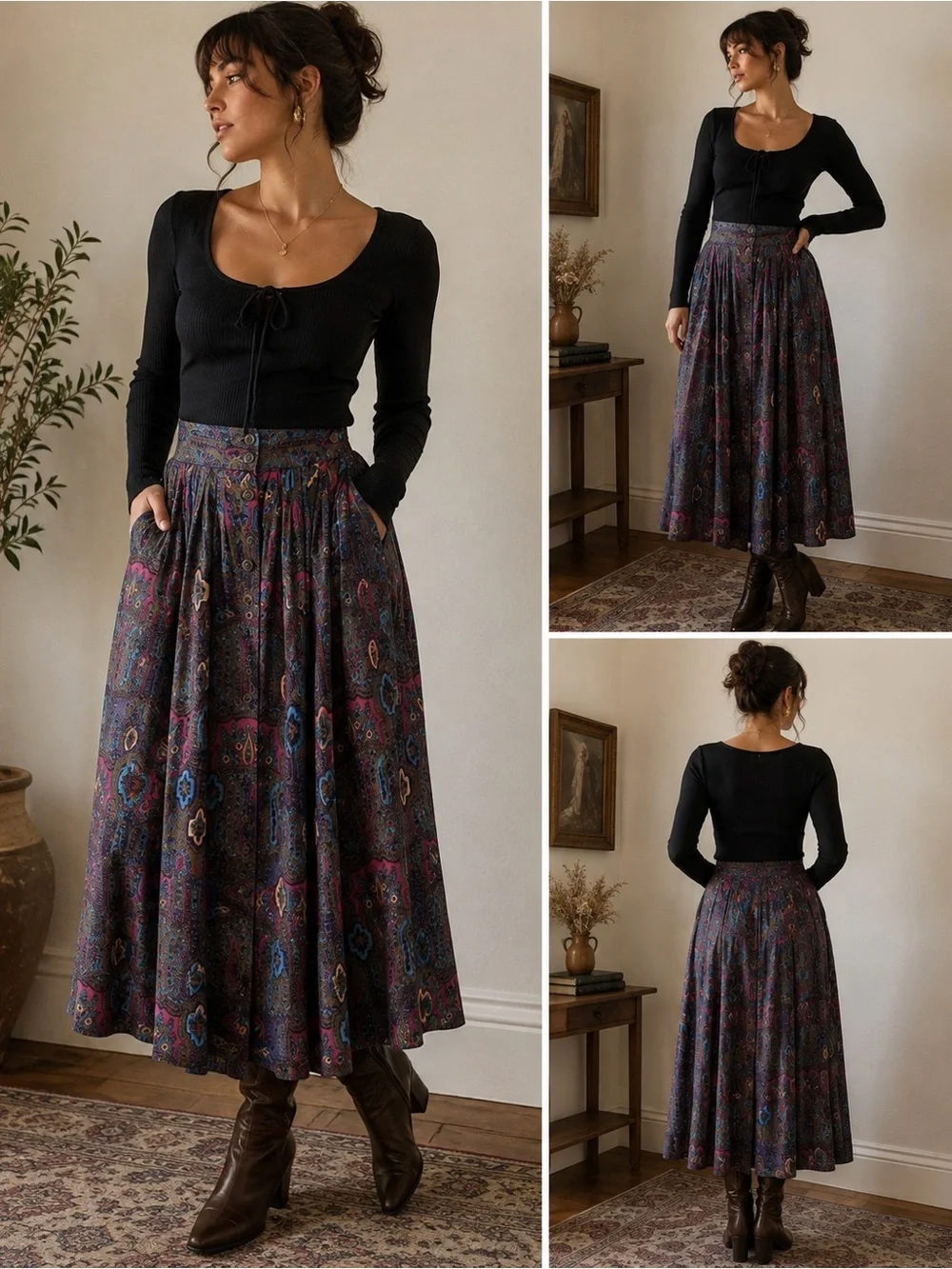 Vintage Giorgio Sant’Angelo Paisley Button Front Midi Skirt Size 10